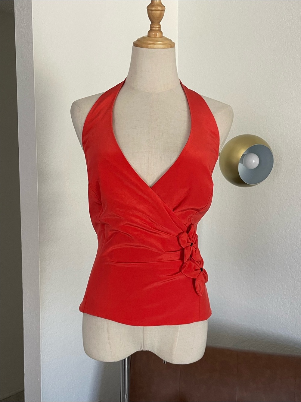 Kay Unger Glam Floral Beaded Silk Halter Top